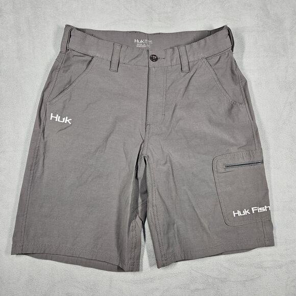 Huk Shorts Men Medium Next Level Fishing Performance Outdoor Hiking Stretch Gray - Picture 1 of 13